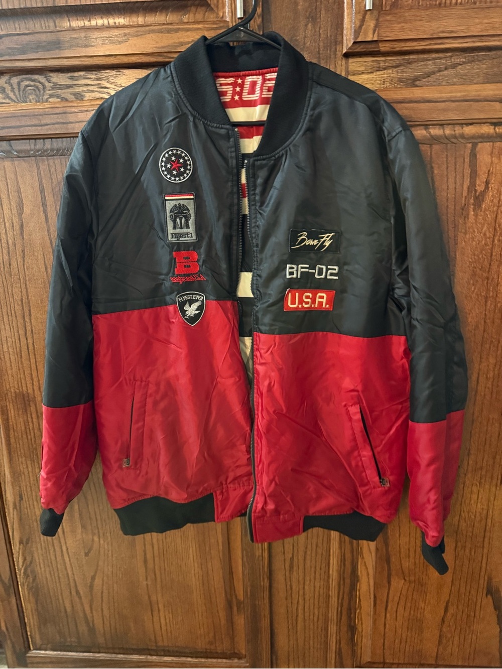 Rare Born Fly BF-02 Men's Black & Red Bomber Jacket
